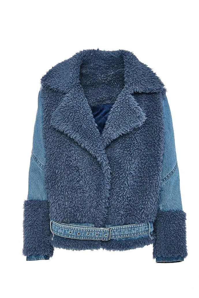 μπουφάν denim με faux fur