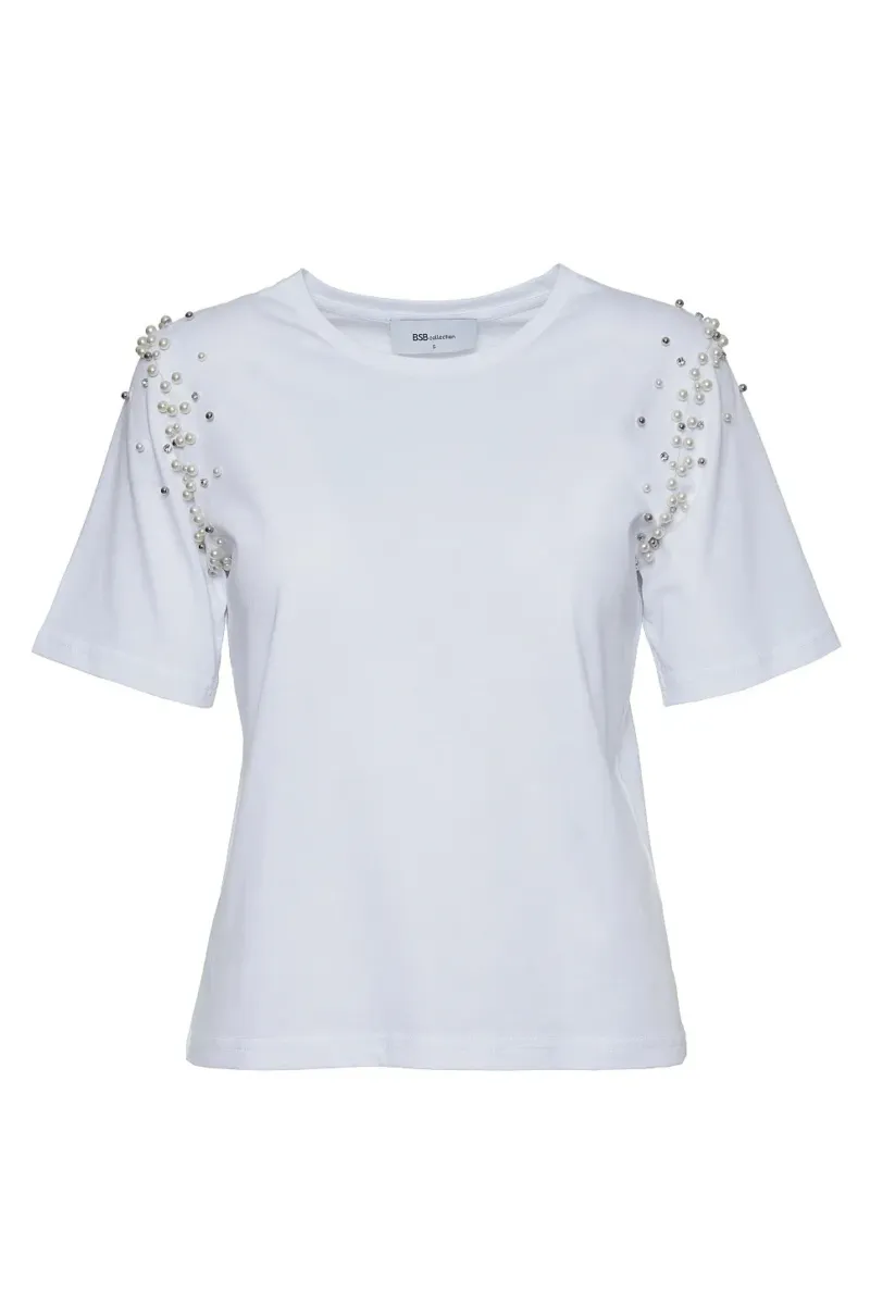 t-shirt με στρας και πέρλες