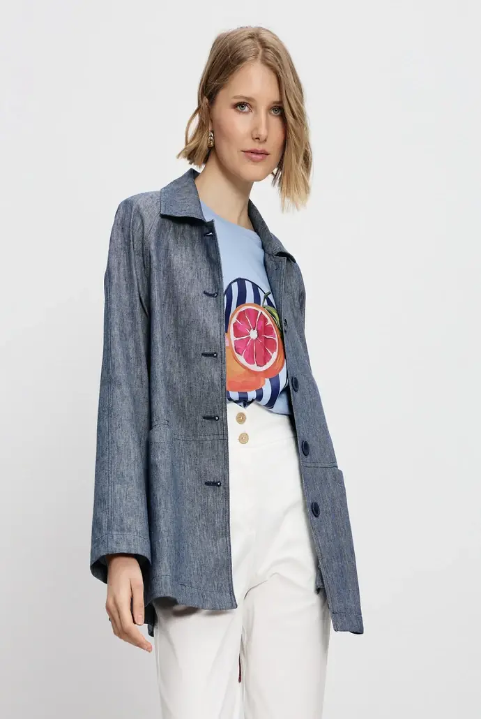 Jacket λινό-cotton με γιακά και κουμπιά Passager